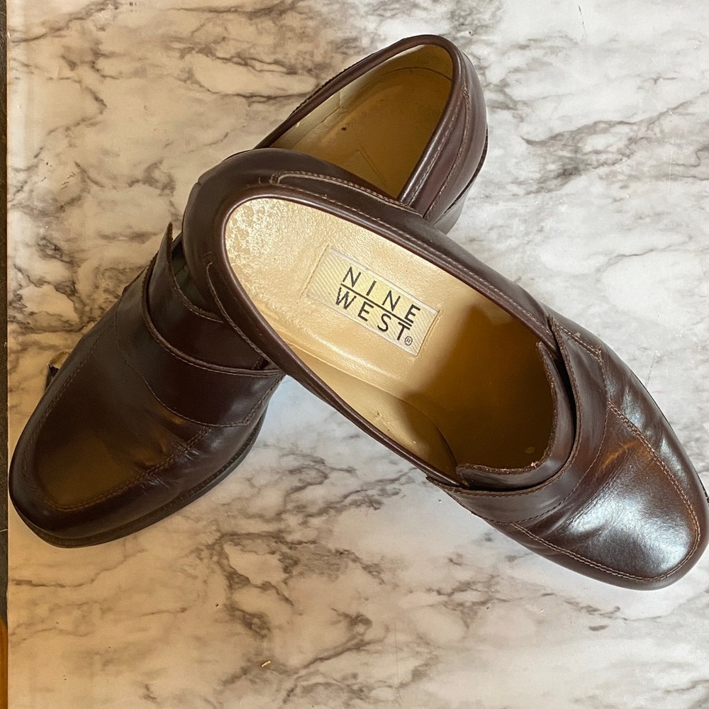 Nine West women’s Dark Brown Slip-On Loafers w/3” heel